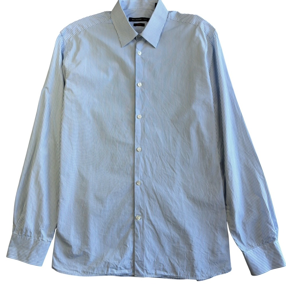 John Varvatos Slim Fit Dress Shirt Mens M 16 Blue White Striped Lightweight
